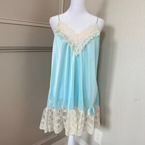 Vintage Jaclyn Smith Blue Lace Nightie Slip Dress Size Large